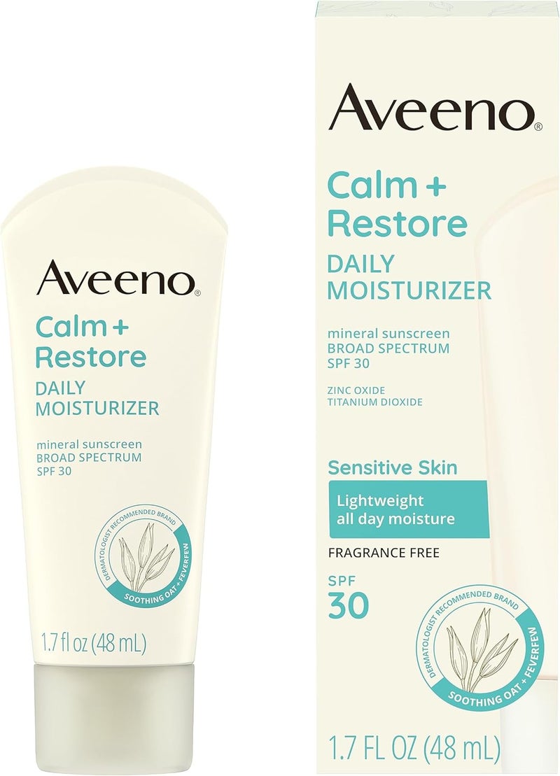Aveeno Calm + Restore Daily Moisturizer Mineral Sunscreen SPF 30 for Sensitive Skin, 1.7 fl. oz - Image 1